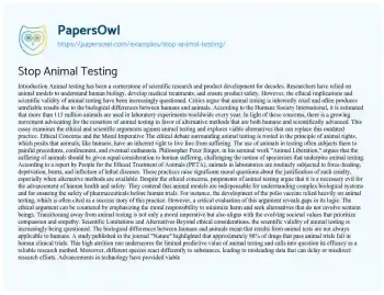 Essay on Stop Animal Testing