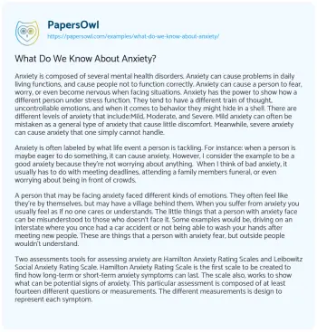 Essay on What do we Know about Anxiety?