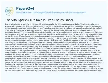 Essay on The Vital Spark: ATP’s Role in Life’s Energy Dance