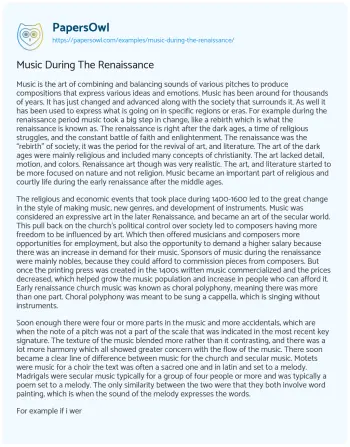 Essay on Music during the Renaissance