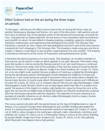 Essay on Effect Science had on the Art during the Three Major Art Periods