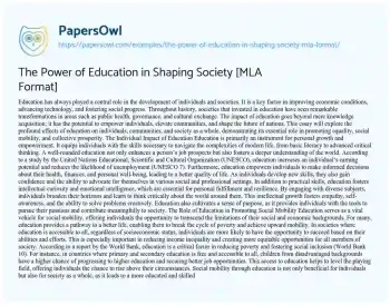 Essay on The Power of Education in Shaping Society [MLA Format]