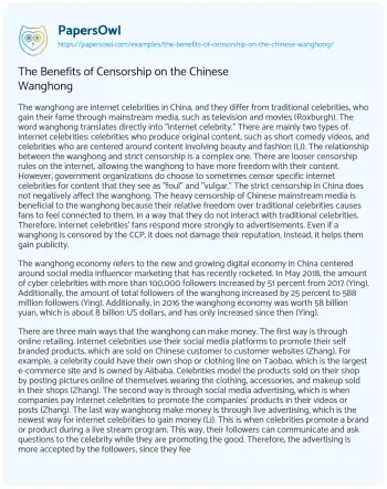 Essay on The Benefits of Censorship on the Chinese Wanghong