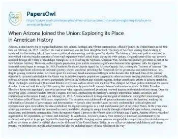 Essay on When Arizona Joined the Union: Exploring its Place in American History