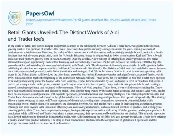 Essay on Retail Giants Unveiled: the Distinct Worlds of Aldi and Trader Joe’s