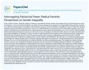 Essay on Interrogating Patriarchal Power: Radical Feminist Perspectives on Gender Inequality