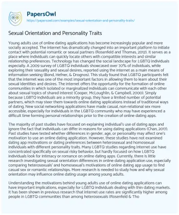 Essay on Sexual Orientation and Personality Traits