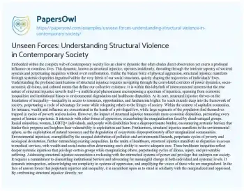 Essay on Unseen Forces: Understanding Structural Violence in Contemporary Society