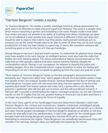 Essay on “Harrison Bergeron” Creates a Society