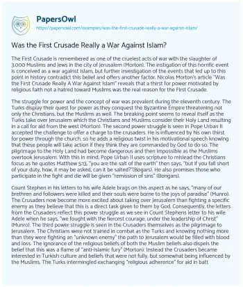 Essay on Was the First Crusade Really a War against Islam?