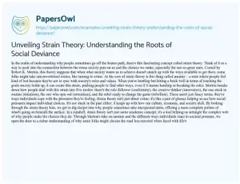 Essay on Unveiling Strain Theory: Understanding the Roots of Social Deviance