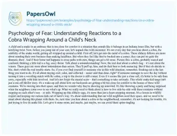 Essay on Psychology of Fear: Understanding Reactions to a Cobra Wrapping Around a Child’s Neck