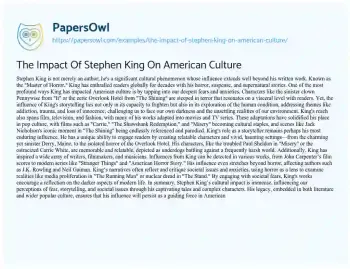 Essay on The Impact of Stephen King on American Culture