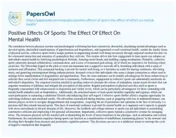 Essay on Positive Effects of Sports: the Effect of Effect on Mental Health