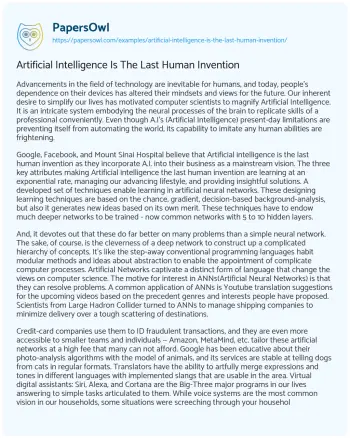 Essay on Artificial Intelligence is the Last Human Invention