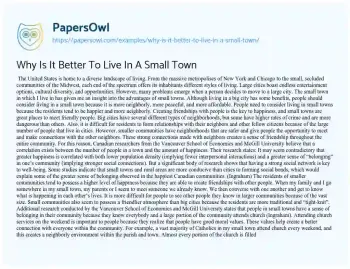 Essay on Why is it Better to Live in a Small Town