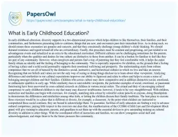 Essay on What is Early Childhood Education?