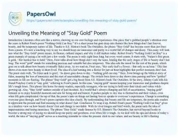 Essay on Unveiling the Meaning of “Stay Gold” Poem