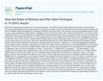 Essay on How the Roles of Women and Men were Portrayed in “A Doll’s House”