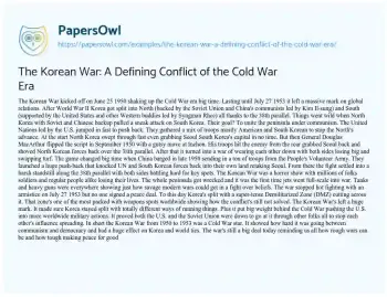 Essay on The Korean War: a Defining Conflict of the Cold War Era