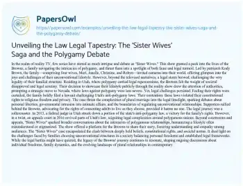 Essay on Unveiling the Law Legal Tapestry: the ‘Sister Wives’ Saga and the Polygamy Debate