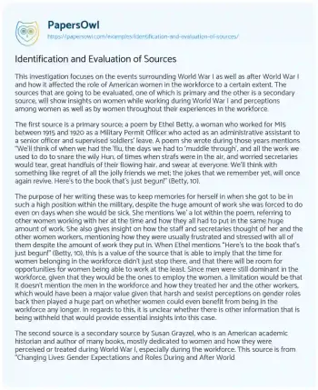 Essay on Identification and Evaluation Of Sources