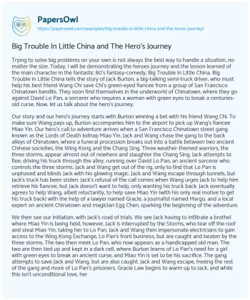 Essay on Big Trouble in Little China and the Hero’s Journey