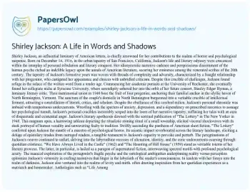 Essay on Shirley Jackson: a Life in Words and Shadows