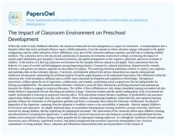 Essay on The Impact of Classroom Environment on Preschool Development