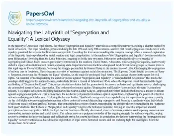 Essay on Navigating the Labyrinth of “Segregation and Equality”: a Lexical Odyssey