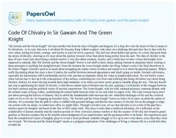 Essay on Code of Chivalry in Sir Gawain and the Green Knight