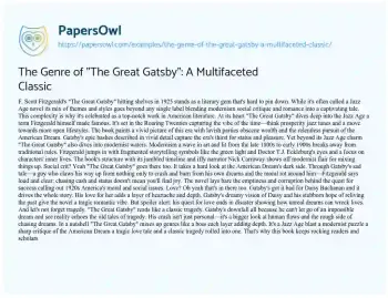 Essay on The Genre of “The Great Gatsby”: a Multifaceted Classic