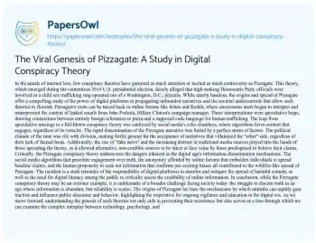 Essay on The Viral Genesis of Pizzagate: a Study in Digital Conspiracy Theory