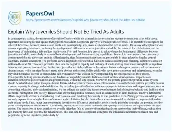 Essay on Explain why Juveniles should not be Tried as Adults