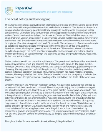 Essay on The Great Gatsby and Bootlegging