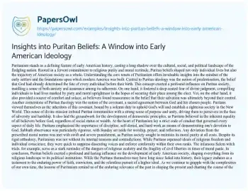 Essay on Insights into Puritan Beliefs: a Window into Early American Ideology