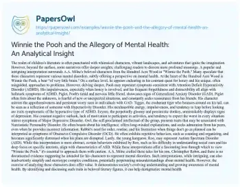 Essay on Winnie the Pooh and the Allegory of Mental Health: an Analytical Insight