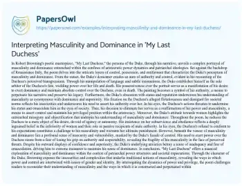 Essay on Interpreting Masculinity and Dominance in ‘My Last Duchess’