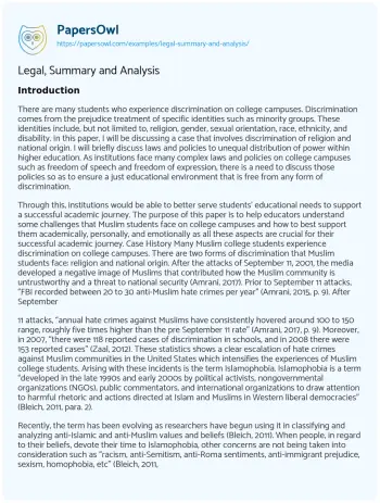 Essay on Legal, Summary and Analysis