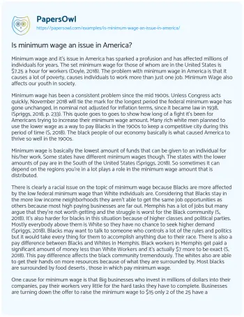 Essay on Is Minimum Wage an Issue in America?