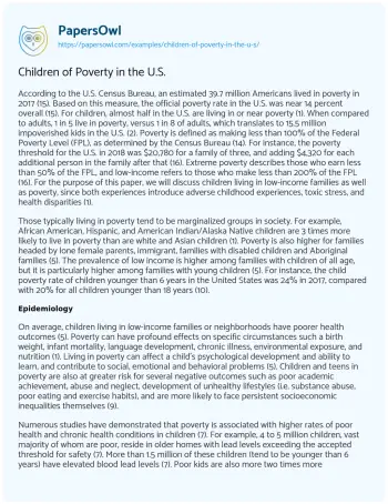 Essay on Children of Poverty in the U.S.