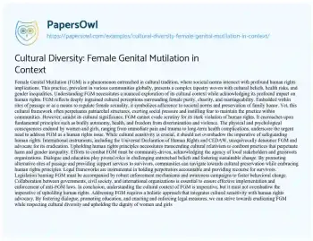 Essay on Cultural Diversity: Female Genital Mutilation in Context