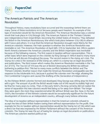 Essay on The American Patriots and the American Revolution