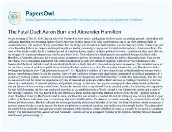 Essay on The Fatal Duel: Aaron Burr and Alexander Hamilton