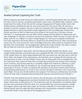 Essay on Amelia Earhart Exploring the Truth