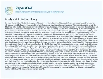 Essay on Analysis of Richard Cory