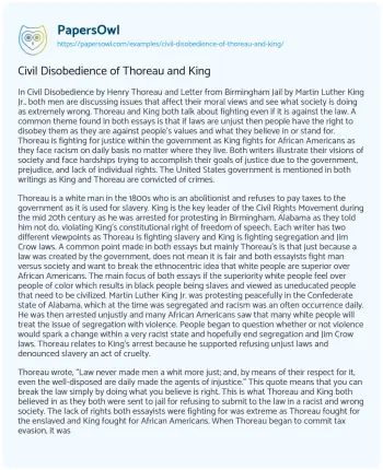 Essay on Civil Disobedience of Thoreau and King