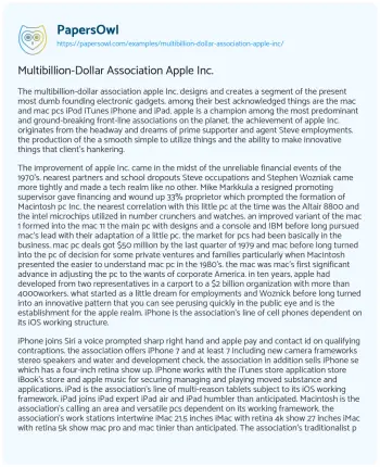 Essay on Multibillion-Dollar Association Apple Inc.