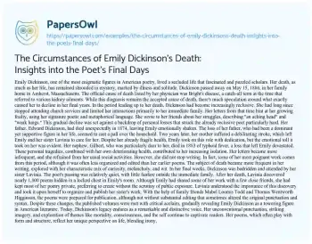 Essay on The Circumstances of Emily Dickinson’s Death: Insights into the Poet’s Final Days