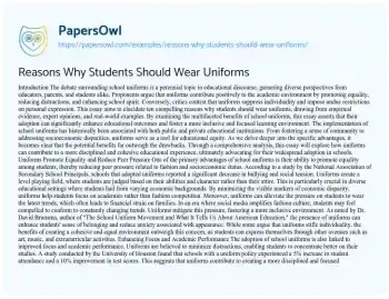 Essay on Reasons why Students should Wear Uniforms